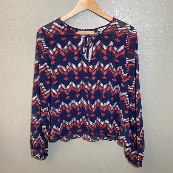 Mesh Loophole Bishop Sleeve Blouse - Picture 1 of 2